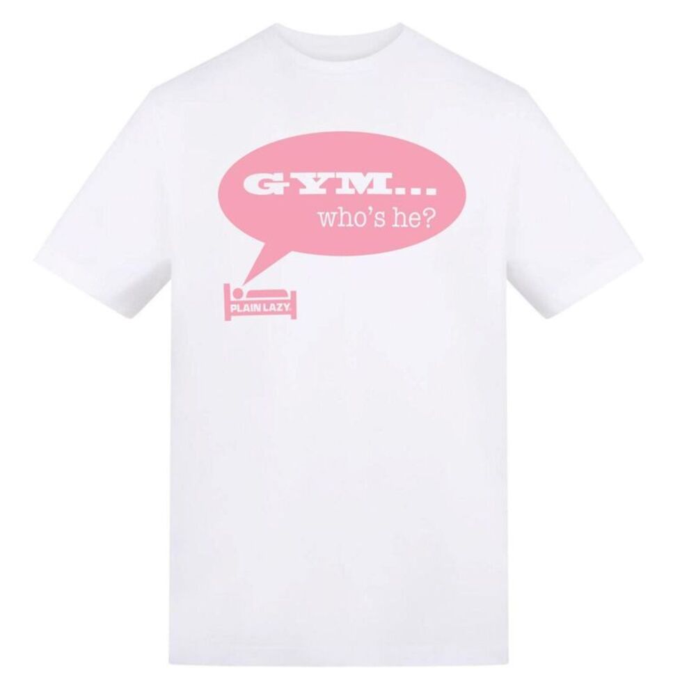 Plain Lazy Mens Gym Who's He? Printed T-Shirt / White